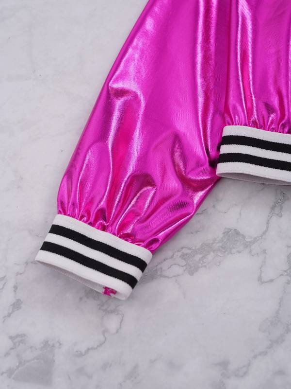 Kids Girls Glossy Long Sleeve Zipper Jacket Coat thumb