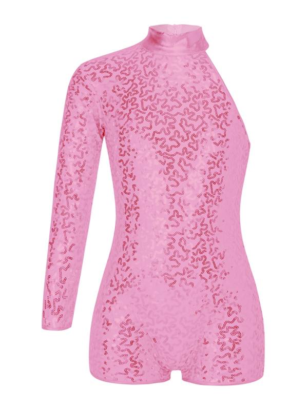 Kids Girls Sequin Jazz Dance Leotards One Shoulder Gymnastic Leotard thumb