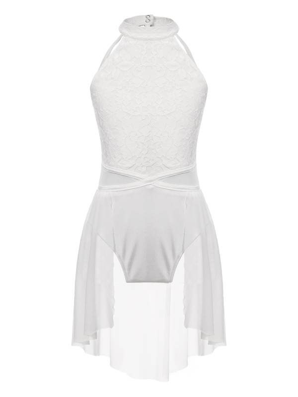 Kids Girls Sleeveless Lace Floral Lyrical Dance Leotard thumb