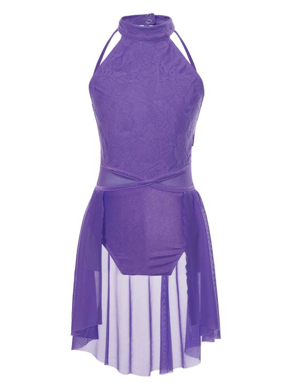 Kids Girls Sleeveless Lace Floral Lyrical Dance Leotard thumb