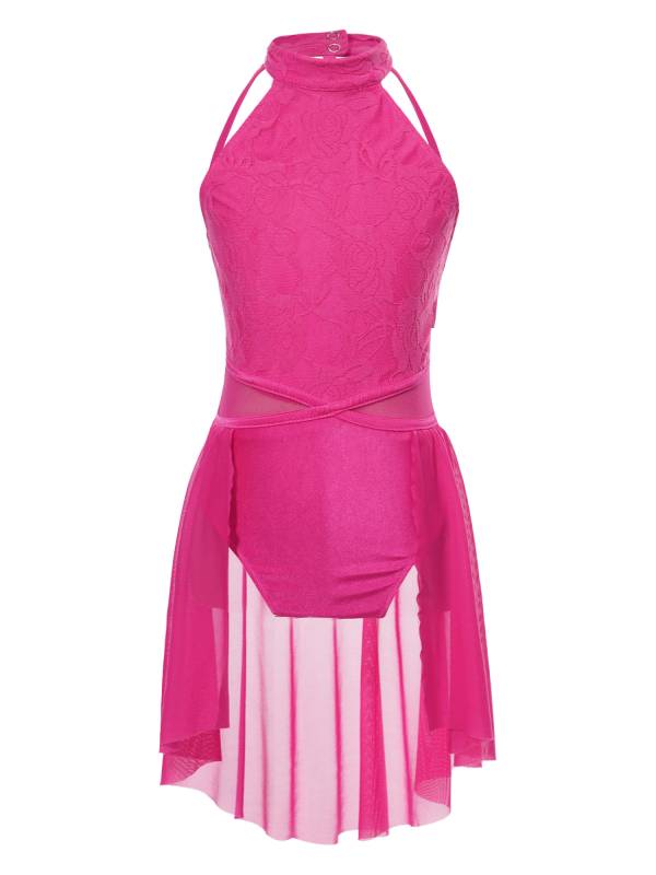 Kids Girls Sleeveless Lace Floral Lyrical Dance Leotard thumb