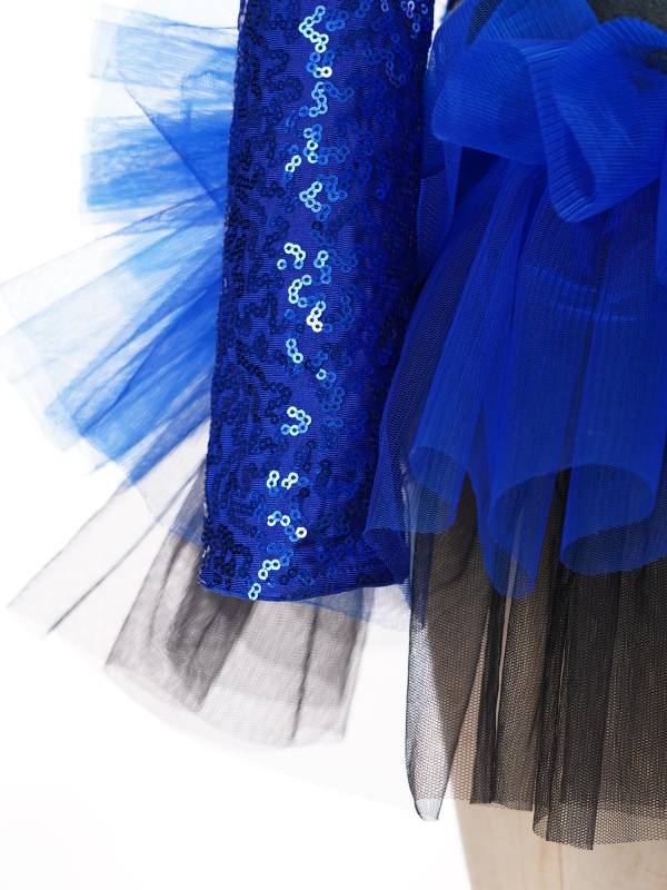 Kids Girls Sequin Asymmetrical Sleeves Ballet Dance Leotard Tutu Dress thumb