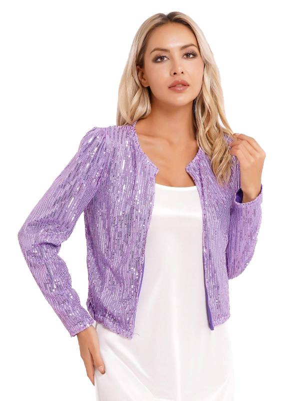 Women Sequin Open Front Coat Long Sleeve Outwear for Cocktail thumb
