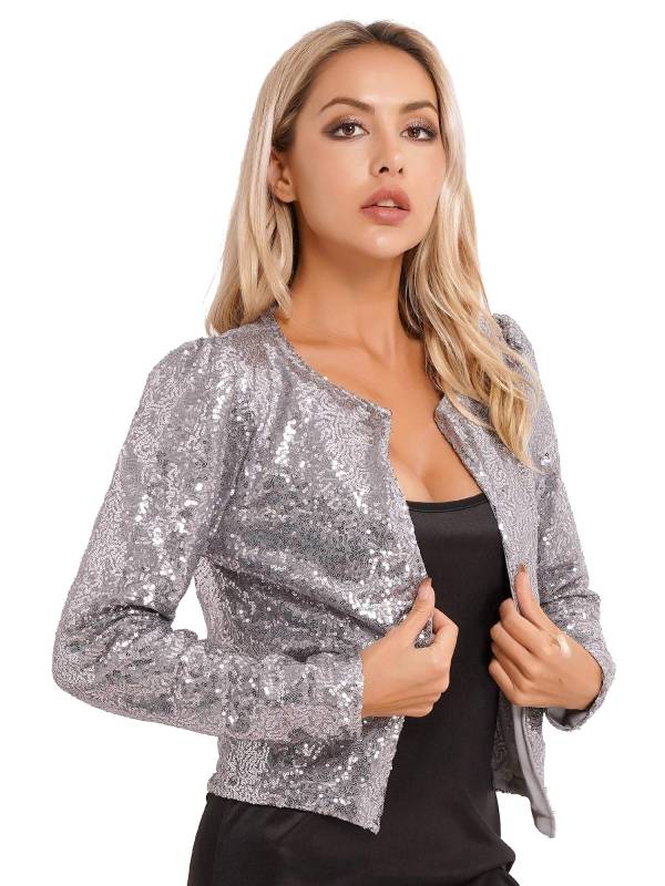 Women Sequin Open Front Coat Long Sleeve Outwear for Cocktail thumb