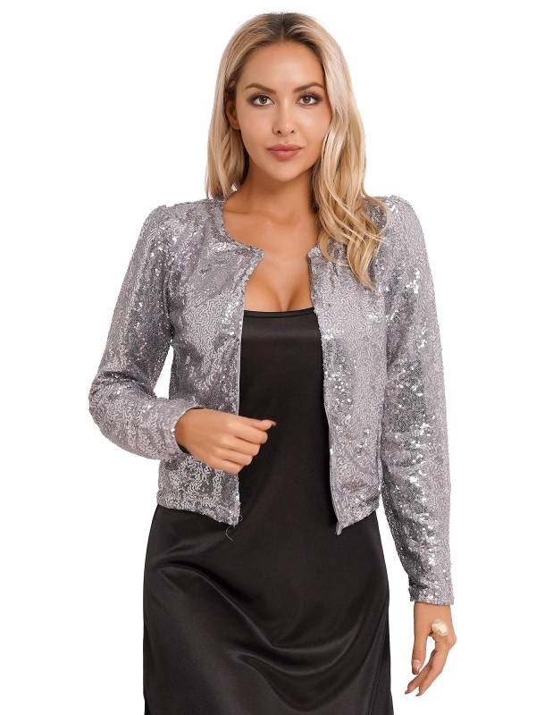 Women Sequin Open Front Coat Long Sleeve Outwear for Cocktail thumb