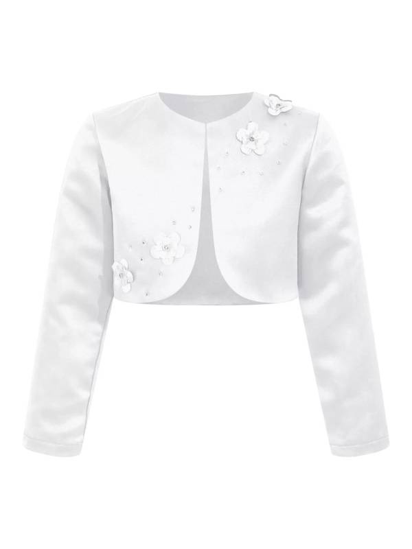 Kids Girls Rhinestone Applique Satin Bolero Cardigan thumb