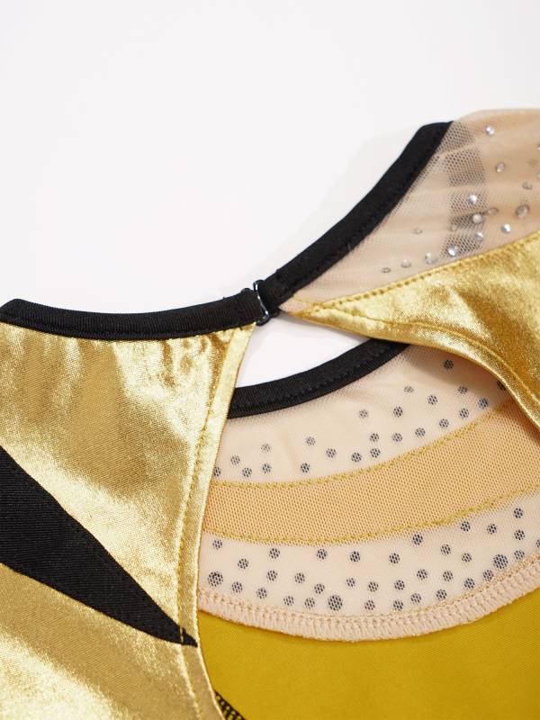 Kids Girls Metallic Color Block Gymnastic Leotard thumb