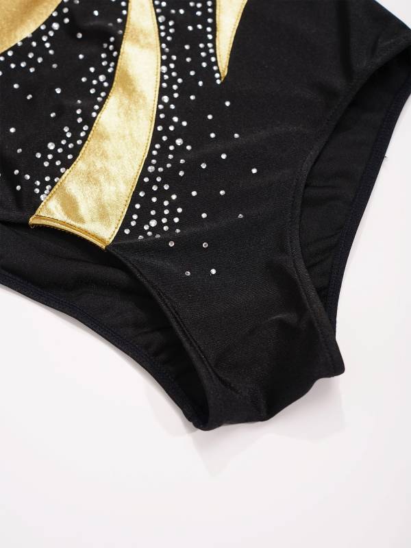 Kids Girls Metallic Color Block Gymnastic Leotard thumb