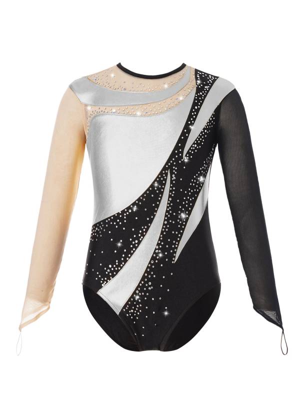 Kids Girls Metallic Color Block Gymnastic Leotard thumb