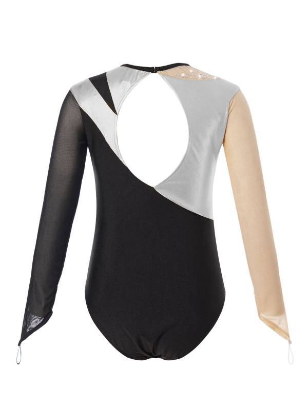Kids Girls Metallic Color Block Gymnastic Leotard thumb