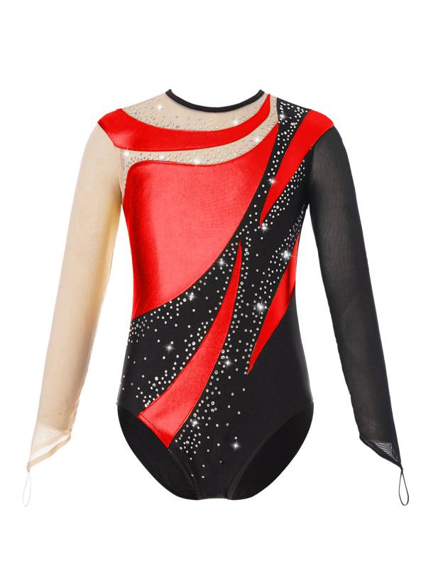Kids Girls Metallic Color Block Gymnastic Leotard thumb