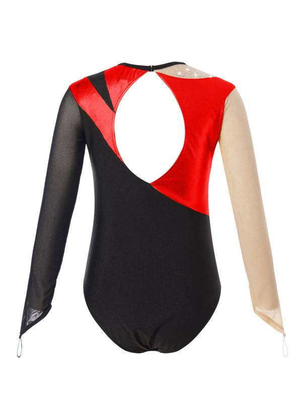 Kids Girls Metallic Color Block Gymnastic Leotard thumb