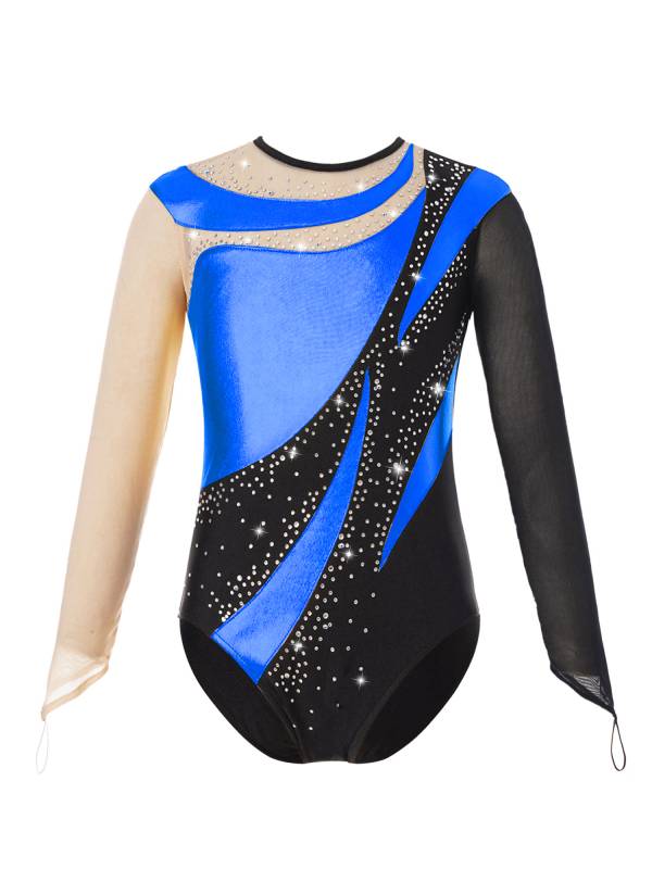 Kids Girls Metallic Color Block Gymnastic Leotard thumb