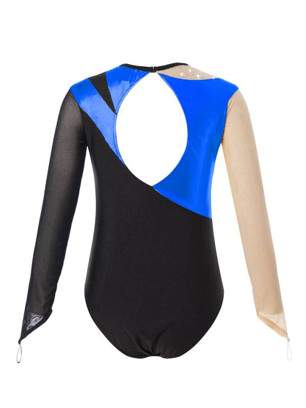 Kids Girls Metallic Color Block Gymnastic Leotard thumb