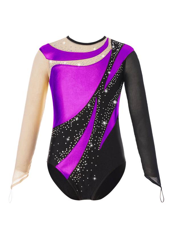 Kids Girls Metallic Color Block Gymnastic Leotard thumb