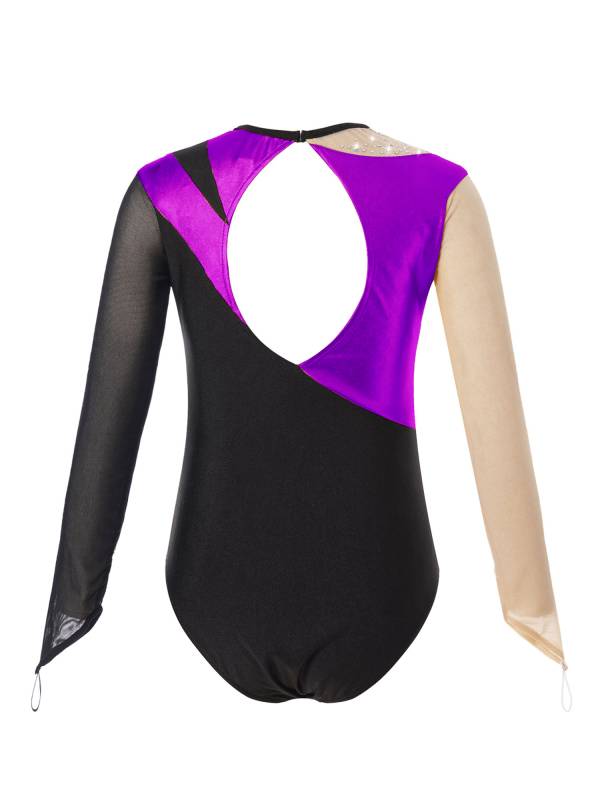Kids Girls Metallic Color Block Gymnastic Leotard thumb