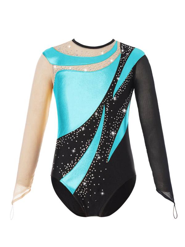 Kids Girls Metallic Color Block Gymnastic Leotard thumb