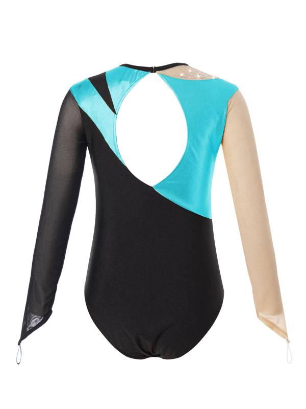Kids Girls Metallic Color Block Gymnastic Leotard thumb