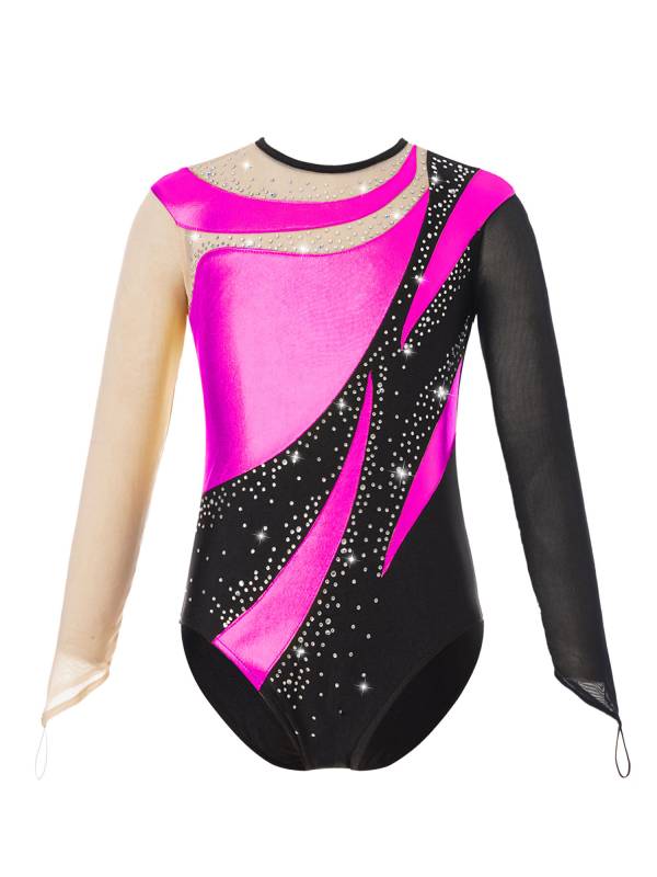 Kids Girls Metallic Color Block Gymnastic Leotard thumb