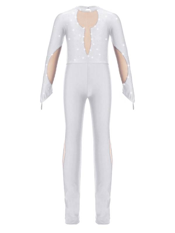 Kids Girls Long Sleeve Shiny Gymnastics Unitard Skating Jumpsuit thumb
