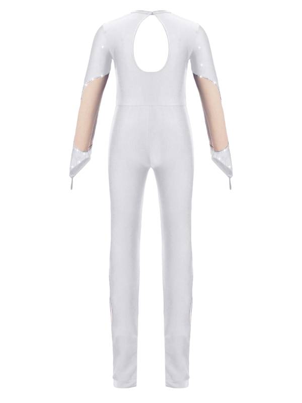 Kids Girls Long Sleeve Shiny Gymnastics Unitard Skating Jumpsuit thumb