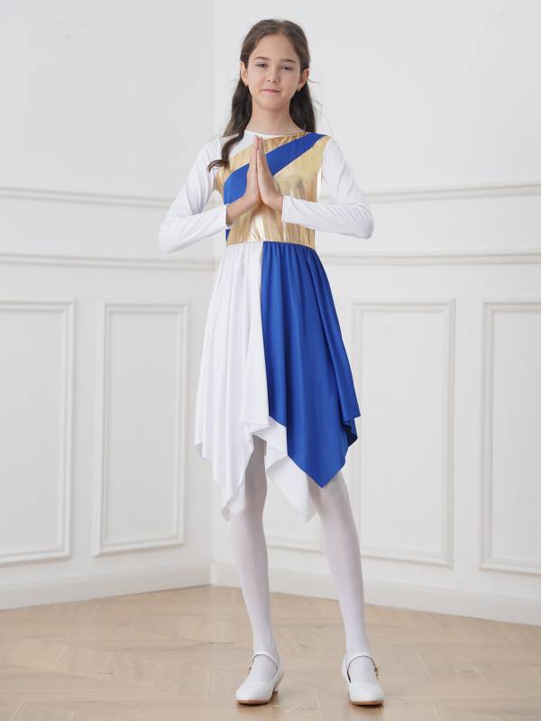 Kids Girls Long Sleeve Praise Dance Dress(petticoat not included) thumb
