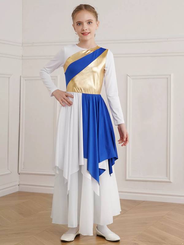 Kids Girls Long Sleeve Praise Dance Dress(petticoat not included) thumb
