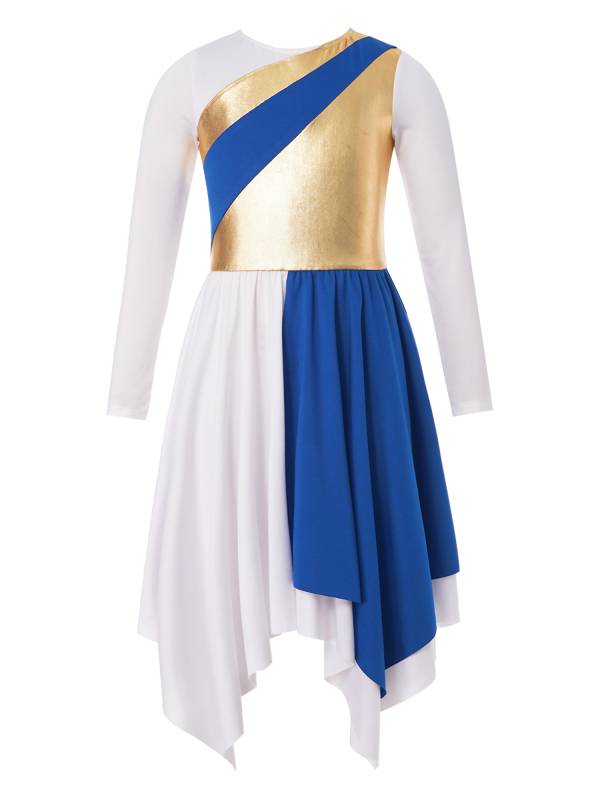 Kids Girls Long Sleeve Praise Dance Dress(petticoat not included) thumb