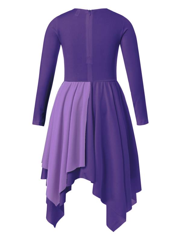 Kids Girls Long Sleeve Praise Dance Dress(petticoat not included) thumb