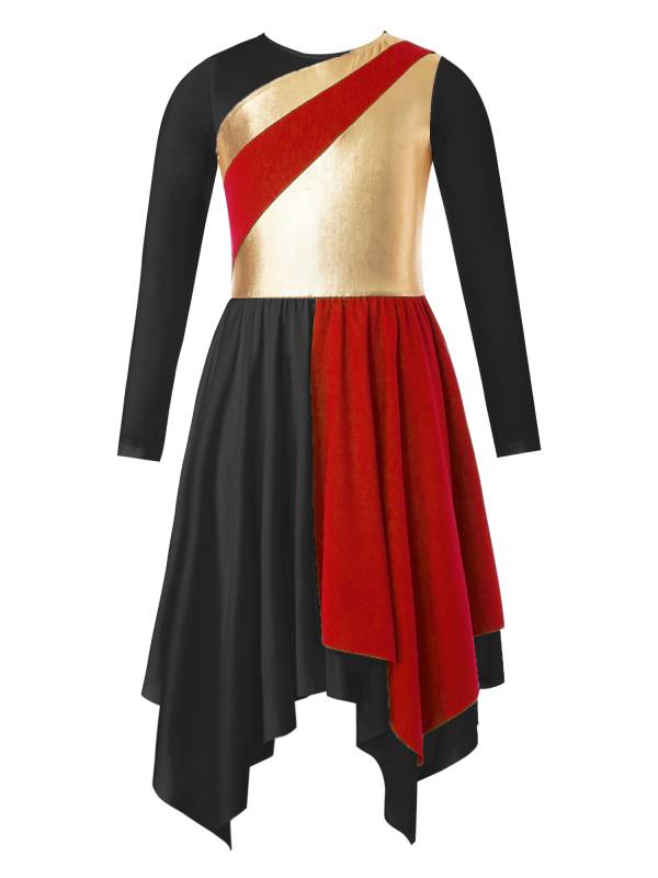 Kids Girls Long Sleeve Praise Dance Dress(petticoat not included) thumb