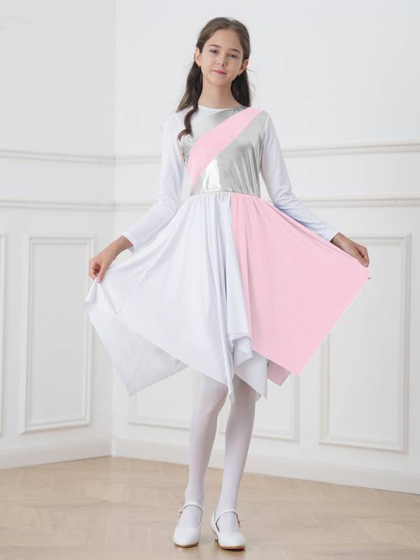 Kids Girls Long Sleeve Praise Dance Dress(petticoat not included) thumb