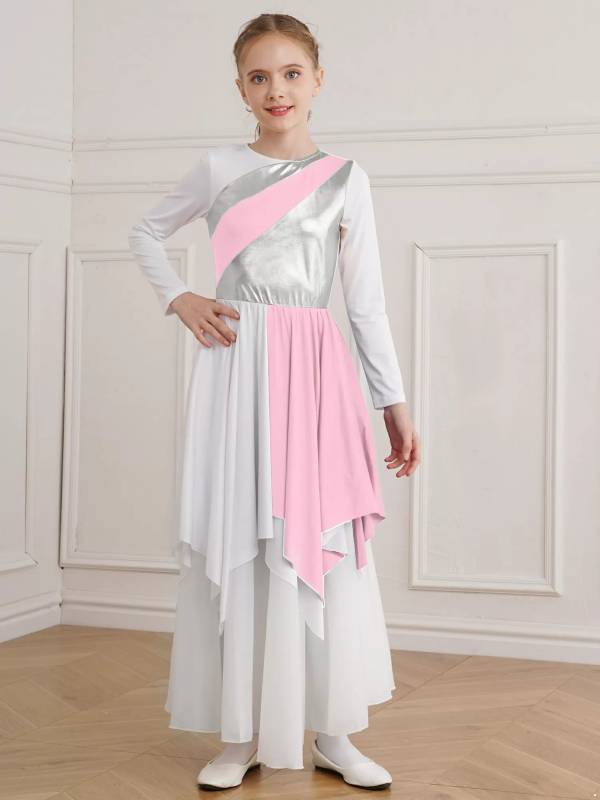 Kids Girls Long Sleeve Praise Dance Dress(petticoat not included) thumb
