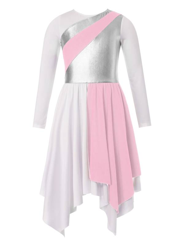 Kids Girls Long Sleeve Praise Dance Dress(petticoat not included) thumb
