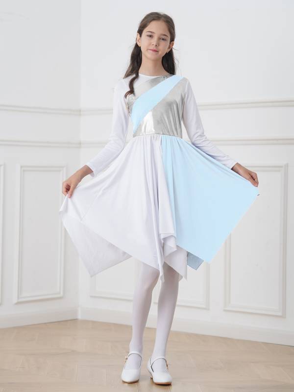 Kids Girls Long Sleeve Praise Dance Dress(petticoat not included) thumb
