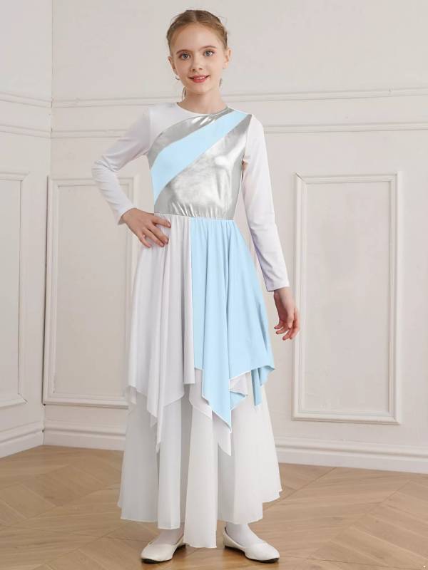 Kids Girls Long Sleeve Praise Dance Dress(petticoat not included) thumb