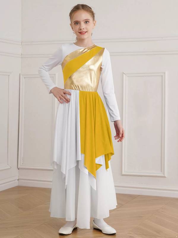 Kids Girls Long Sleeve Praise Dance Dress(petticoat not included) thumb