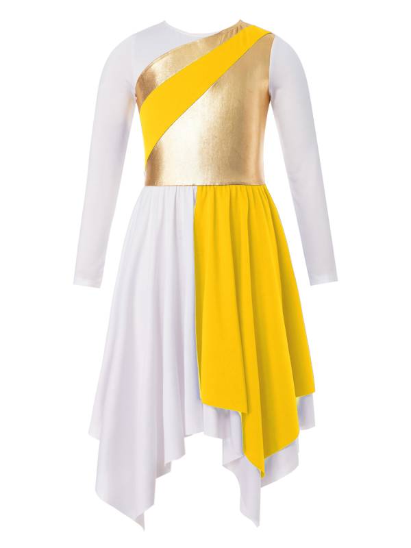 Kids Girls Long Sleeve Praise Dance Dress(petticoat not included) thumb