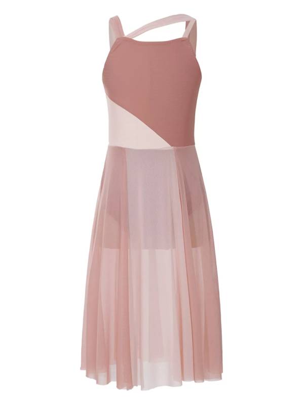 Kids Girls Sleeveless Color Block Lyrical Dance Leotard Dress thumb