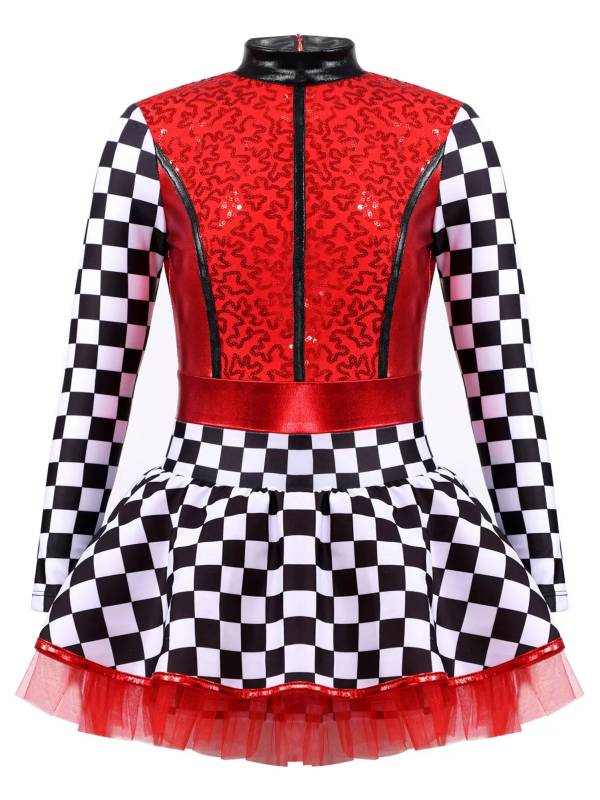 Kids Girls Long Sleeve Sequin Racer Racing Driver Halloween Dress thumb