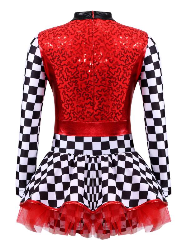 Kids Girls Long Sleeve Sequin Racer Racing Driver Halloween Dress thumb