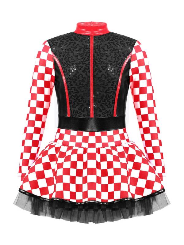 Kids Girls Long Sleeve Sequin Racer Racing Driver Halloween Dress thumb