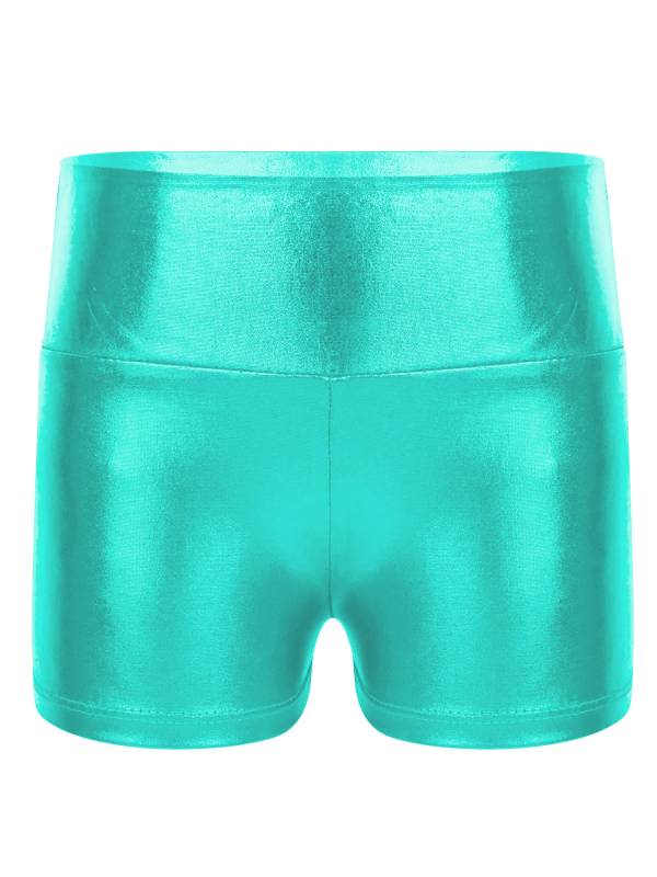 Kids Girls Metallic Shiny High Waist Gymnastic Shorts thumb
