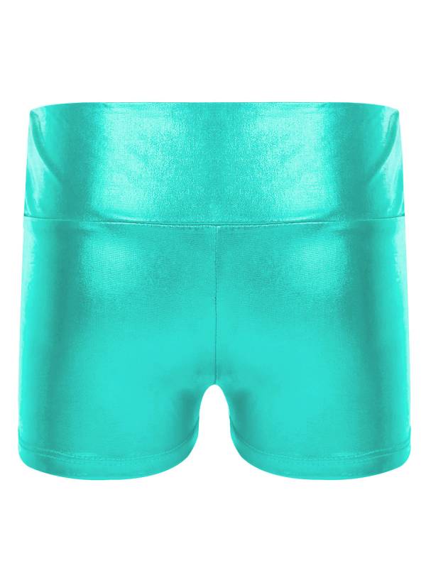 Kids Girls Metallic Shiny High Waist Gymnastic Shorts thumb