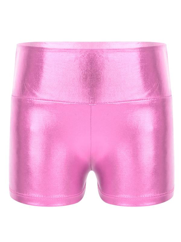 Kids Girls Metallic Shiny High Waist Gymnastic Shorts thumb
