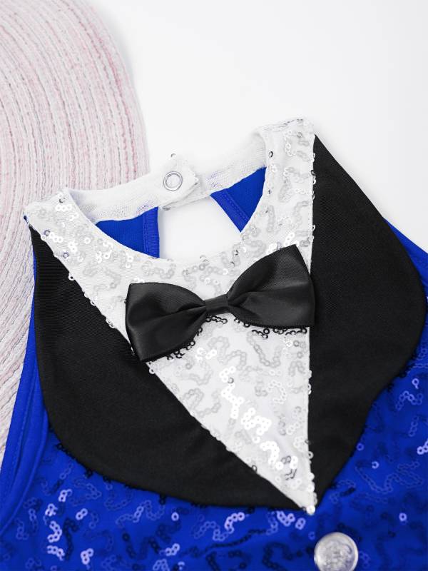 Kids Girls Sleeveless Sequin Tassel One-Piece Jazz Dance Leotard thumb