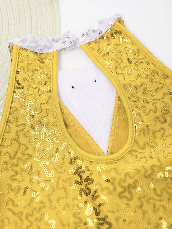 Kids Girls Sleeveless Sequin Tassel One-Piece Jazz Dance Leotard thumb
