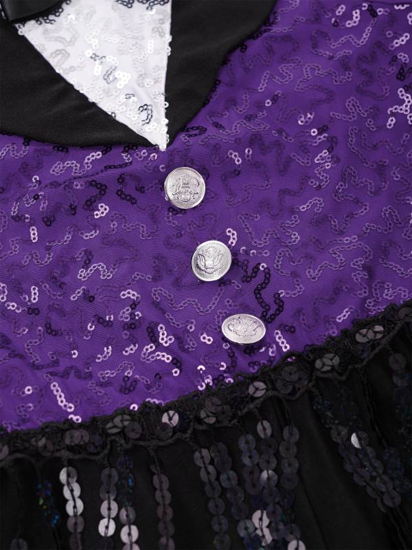 Kids Girls Sleeveless Sequin Tassel One-Piece Jazz Dance Leotard thumb