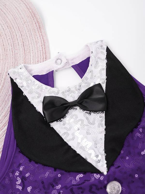 Kids Girls Sleeveless Sequin Tassel One-Piece Jazz Dance Leotard thumb