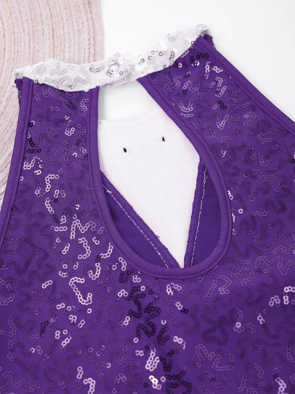 Kids Girls Sleeveless Sequin Tassel One-Piece Jazz Dance Leotard thumb