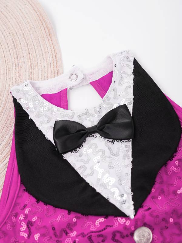 Kids Girls Sleeveless Sequin Tassel One-Piece Jazz Dance Leotard thumb